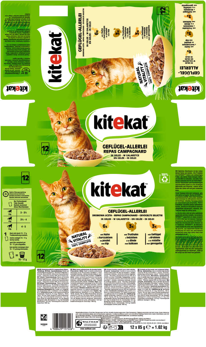 Kitekat Katzen-Nassfutter Geflügel-Allerlei in Gelee 12x85g